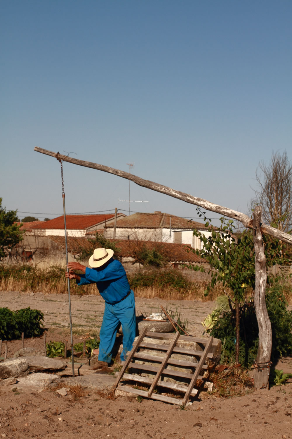 Intentando sacar agua del pozo